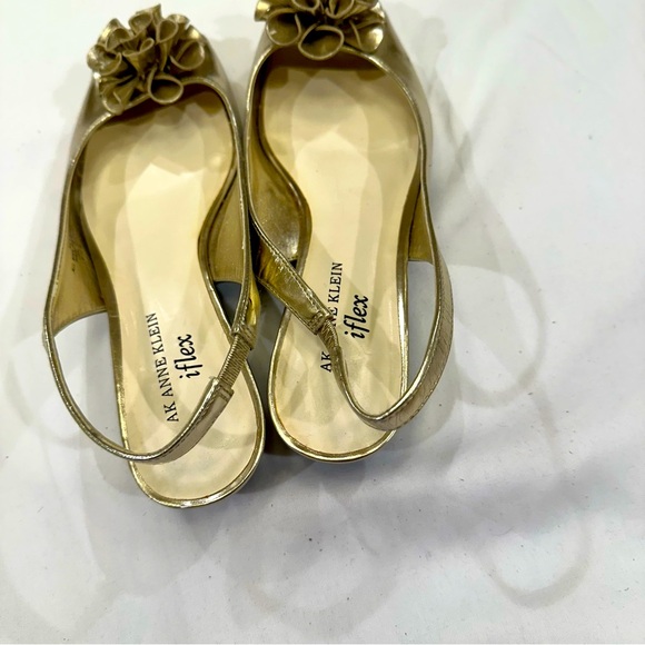 AK Anne Klien Iflex Metallic Gold OpenToe Slingback Flats FlowerToe Shoes Sz 6.5 - Picture 6 of 10